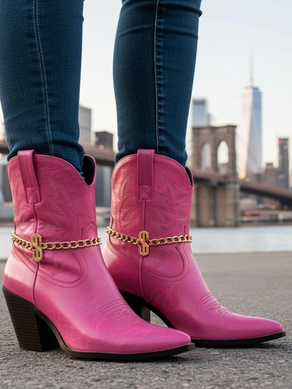 NEW Women Gold Chain Boot Bracelet Shoe Dollar Sign $ Money Charm Fashion PAIR